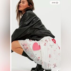 White Embroidered Heart Tulle Skirt — Women's